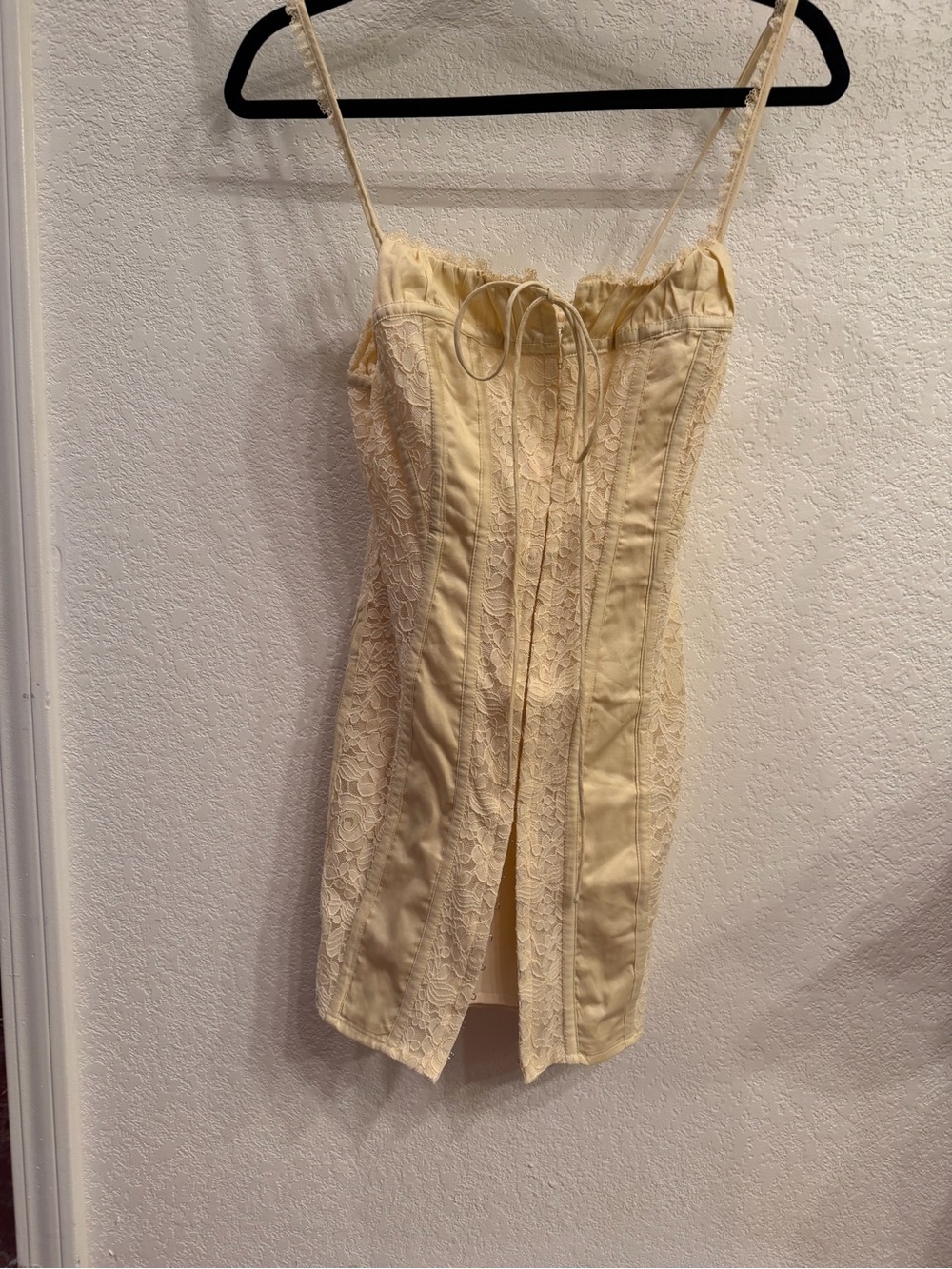 For Love And Lemons Cream Butter Yellow Lace-Trim Mini Dress